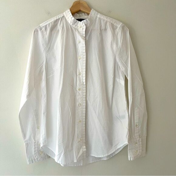 J Crew NWT Ruffle Shirt White Cotton Poplin Button Top Size 6 Classic Crisp - Picture 1 of 9